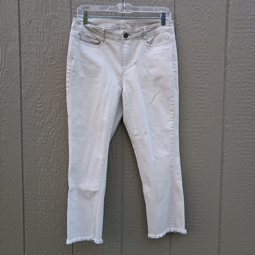 HABITAT Clothes To Live In 5-pocket Crop Jeans With Fringe Hem Size 8